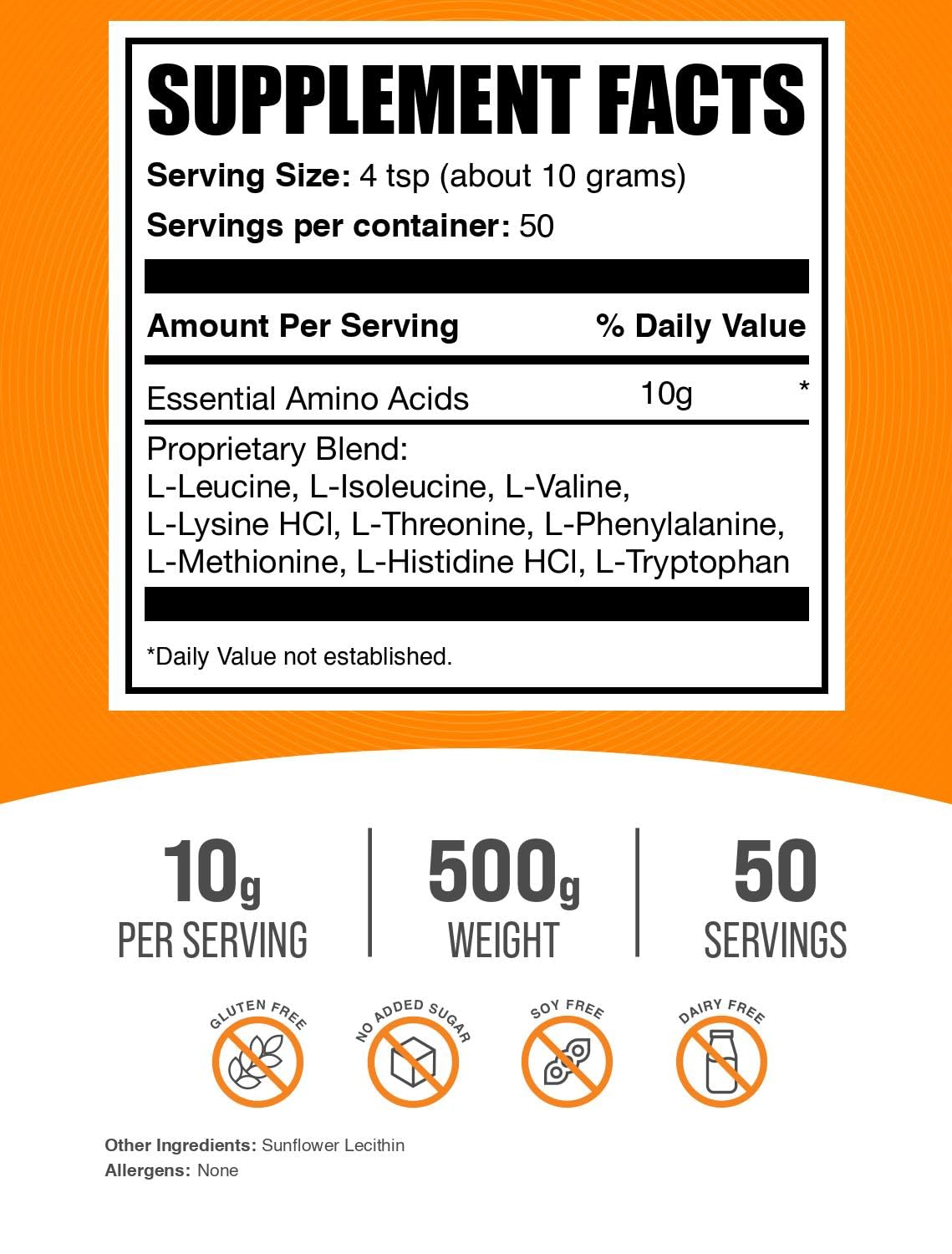 BulkSupplements Aminoácidos Esenciales, dosis de 10 g, perfecta para acelerar entrenamientos y recuperación.