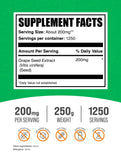 BulkSupplements Extracto de semilla de uva en polvo, antioxidante natural para bienestar.