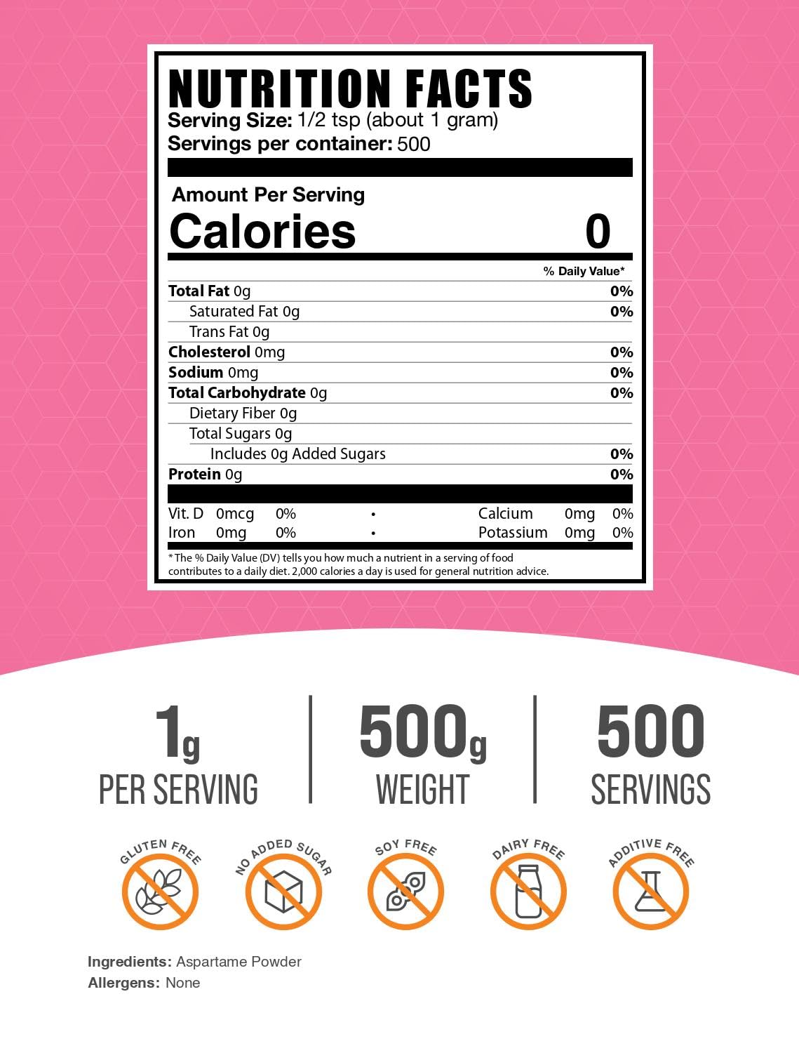 BulkSupplements Aspartame en polvo: bebida endulzada de forma ligera y homogénea