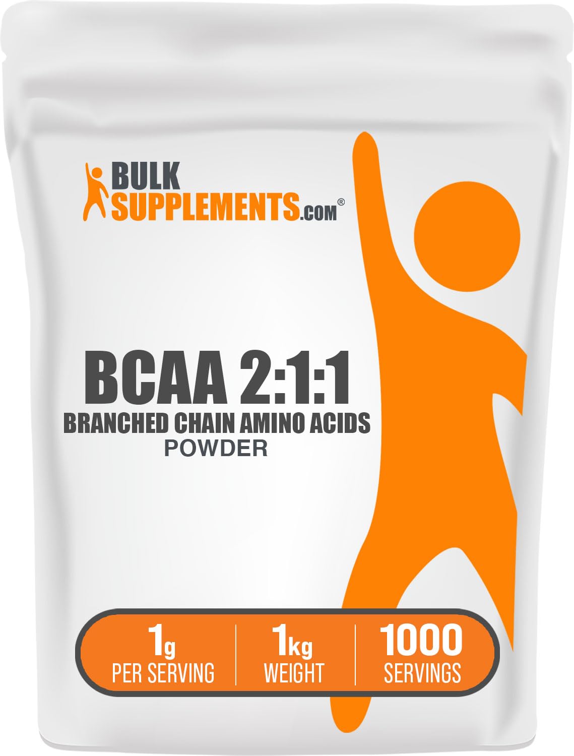 BulkSupplements BCAA en envase muestra porciones precisas para entrenamientos.