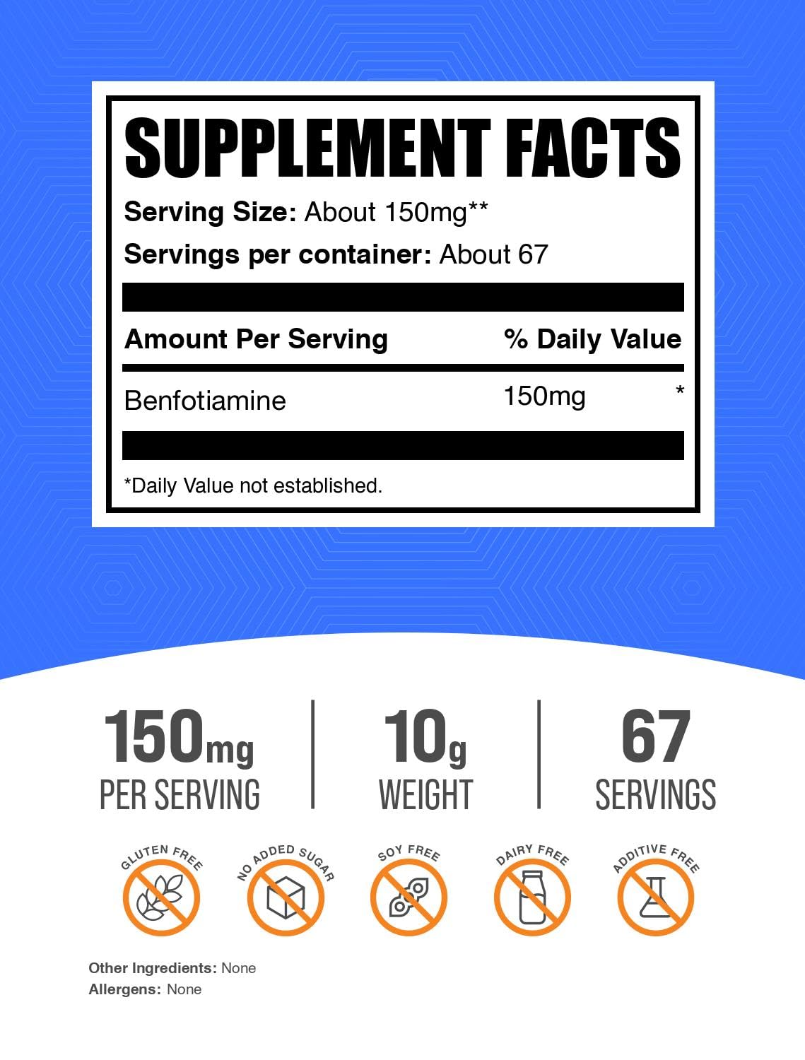 BulkSupplements Benfotiamine polvo con medidor, facilita la dosificación.