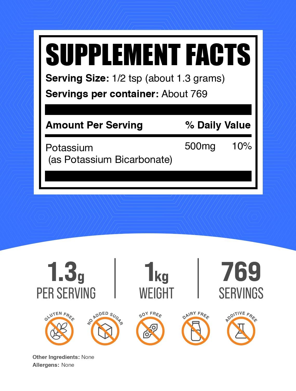 BulkSupplements Bicarbonato de potasio: cuchara medidora para porciones consistentes.
