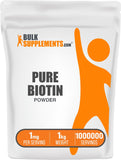 BulkSupplements Biotina en polvo 1 mg, polvo puro para apoyar cabello y uñas.