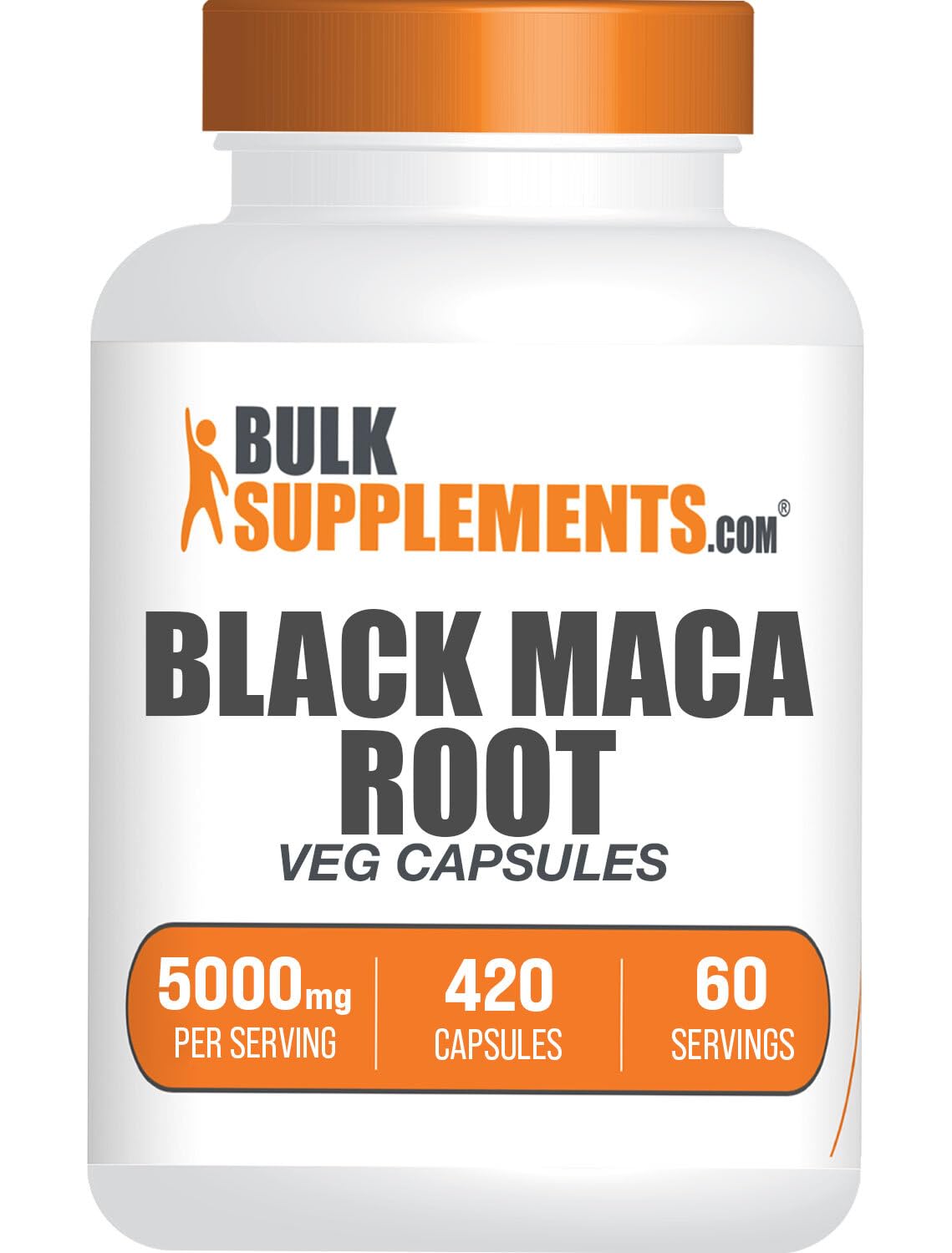 BulkSupplements Maca Negra, cápsulas 5000 mg, para vitalidad diaria.