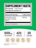 Caja BulkSupplements Maca Negra, cápsulas, control de calidad visible.