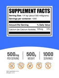 BulkSupplements Calcium Acetate en polvo, mezcla fácil en jugos para ingesta diaria