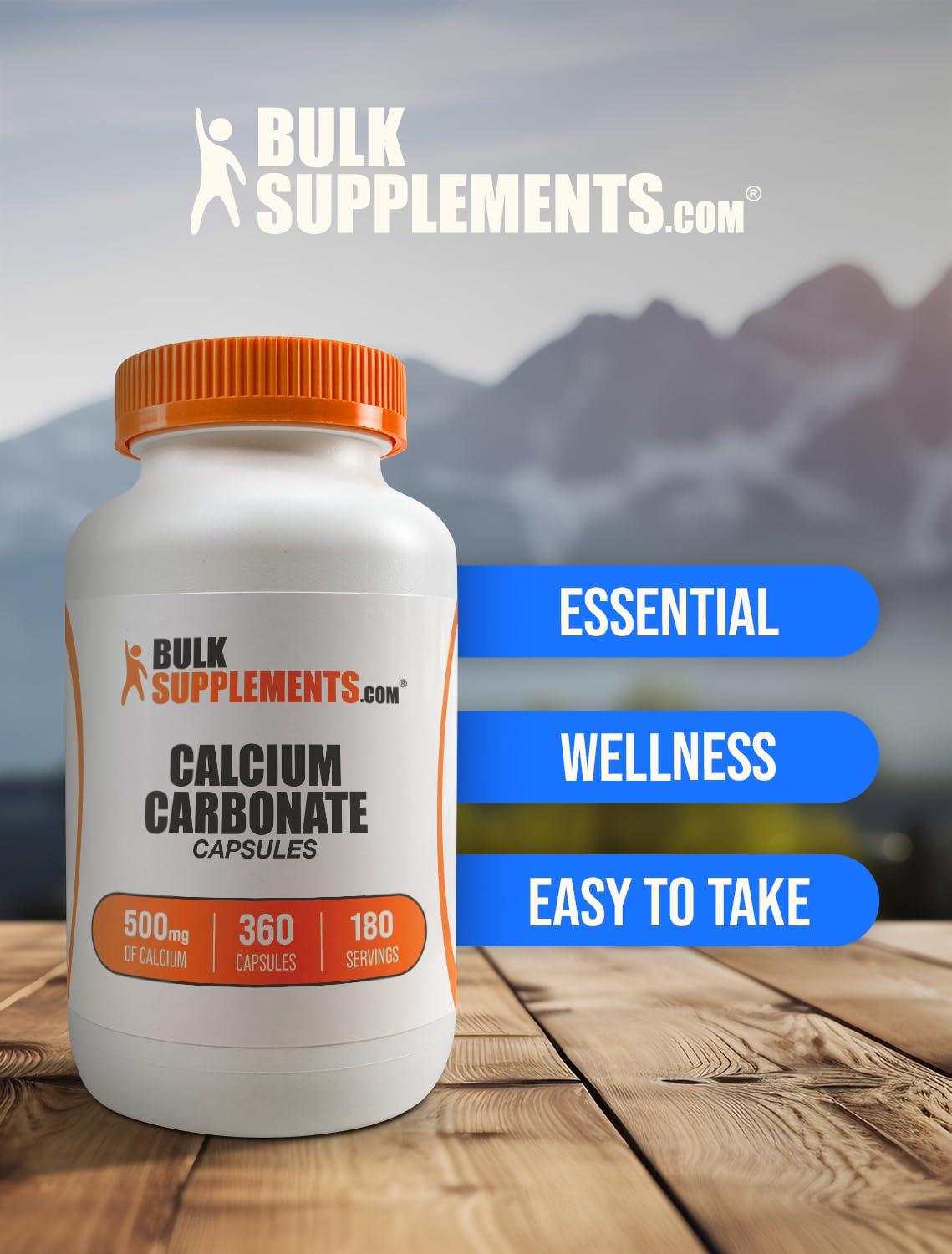 BulkSupplements calcio-carbonato cápsulas 500 mg, caja de presentación.