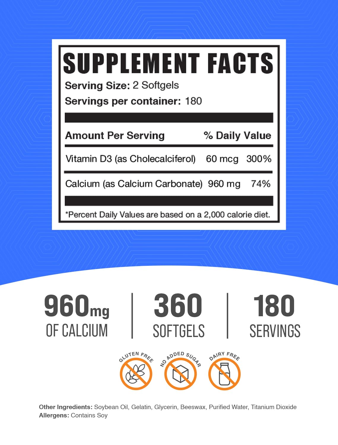 BulkSupplements calcio-d3-softgels-capsulas-numeradas: dosis consistentes con contaje sencillo.