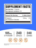 BulkSupplements cápsulas de cloruro de potasio, porción diaria fácil de tomar.