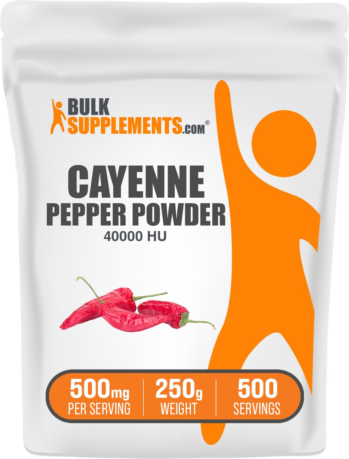 Bulksupplements Cayenne Polvo 40000HU en frasco para uso diario