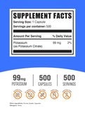 BulkSupplements Citrato de Potasio Cápsulas 99 mg – etiqueta clara facilita la dosis diaria