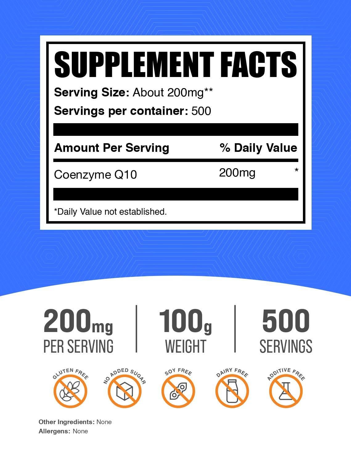 Coenzima Q10 Bulksupplements polvo para batido matutino.