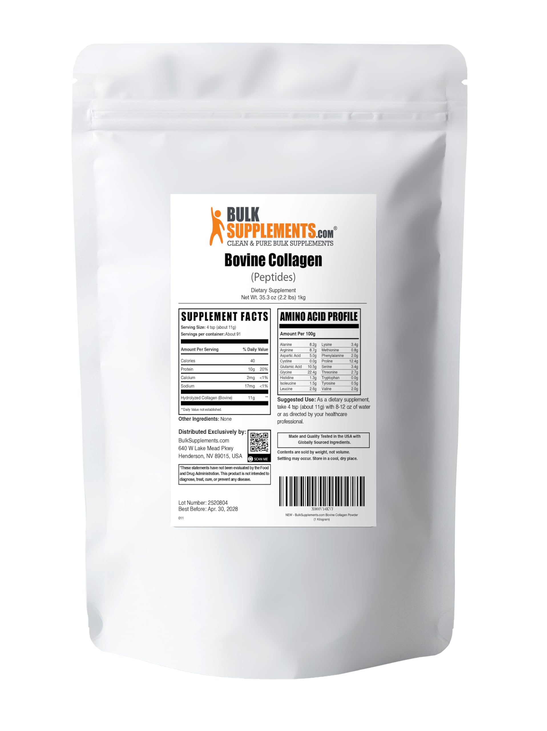 BulkSupplements colágeno sin gluten para dietas equilibradas