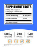 BulkSupplements Colina Bitartrato cápsulas, dos por porción, fácil de integrar.