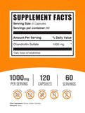 Cápsulas BulkSupplements condroitina sulfato 1000 mg, uso cómodo con dos cápsulas por porción.
