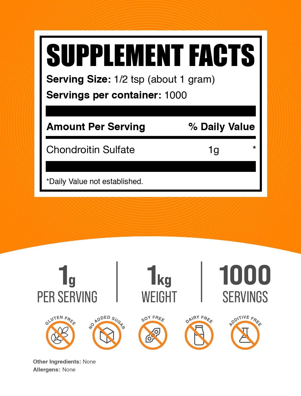 BulkSupplements condroitina sulfato, porción medida, ideal para batidos