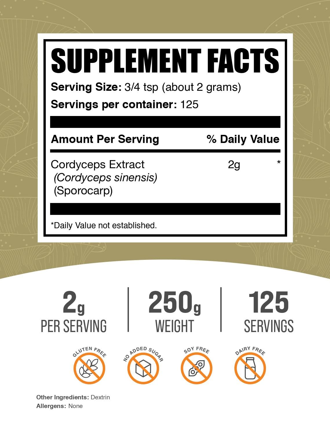 Cordyceps polvo BulkSupplements para batidos, fácil de incorporar en la rutina.