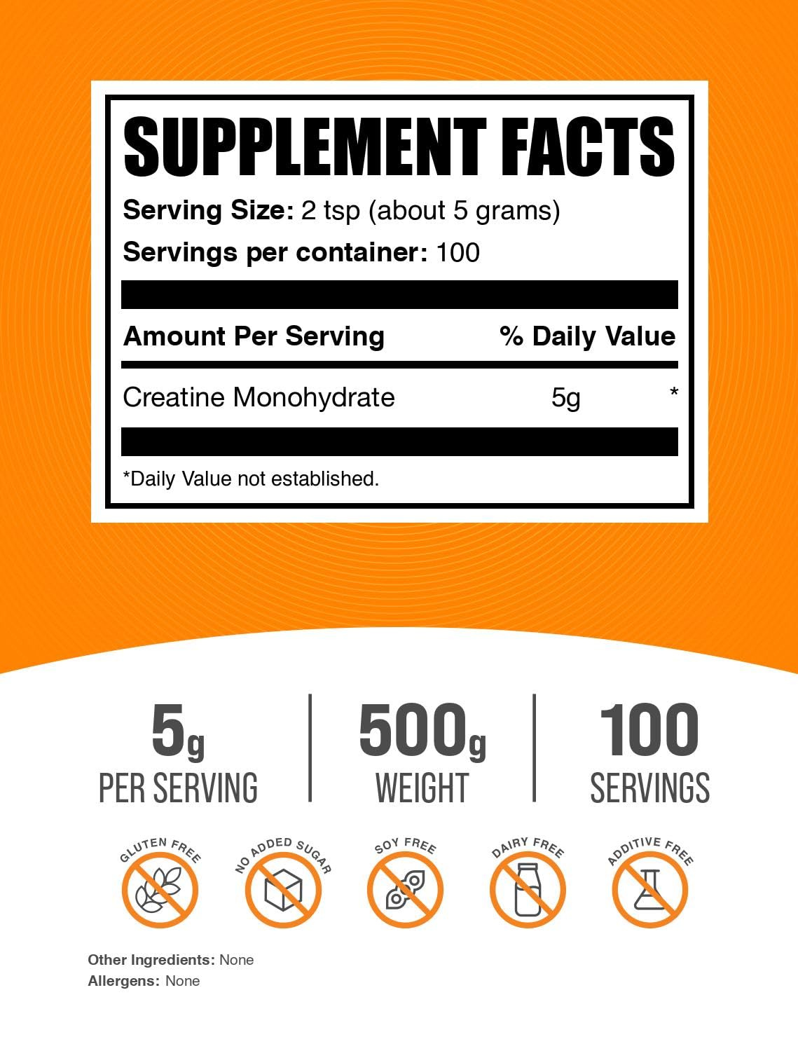 BulkSupplements creatina monohidrato envase de 500 g para uso sostenido.