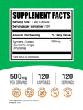 Cápsulas BulkSupplements Curcuma 500 mg, etiqueta legible para verificar información de producto.