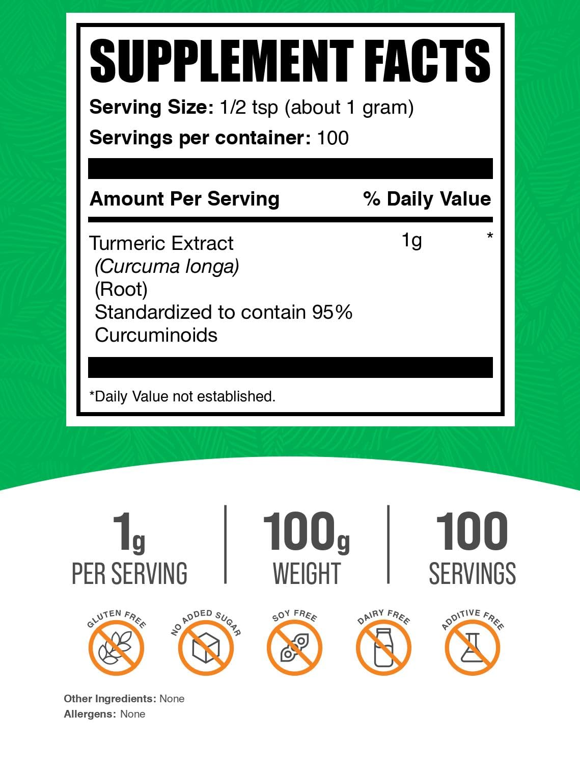 Polvo de curcuma BulkSupplements para batidos y bebidas diarias.