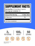 BulkSupplements D-Mannose polvo con cuchara, fácil integración en bebidas diarias.