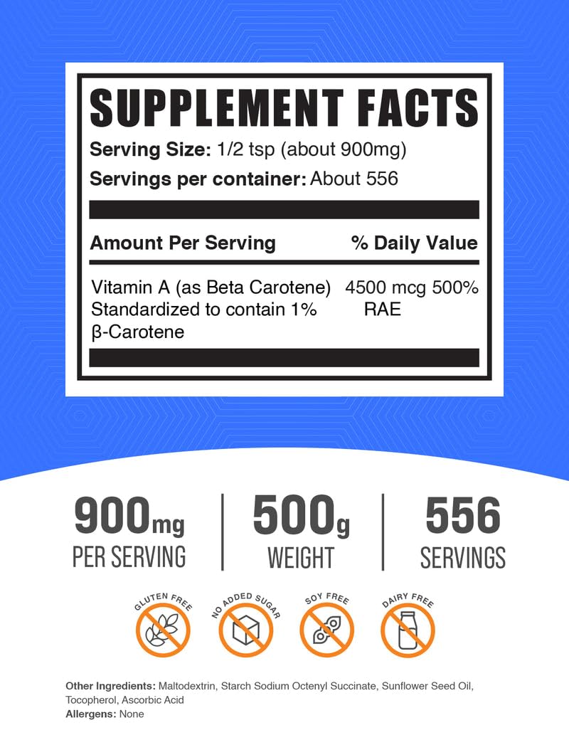 BulkSupplements Beta Caroteno Polvo con dosificador: control de porciones sencillo