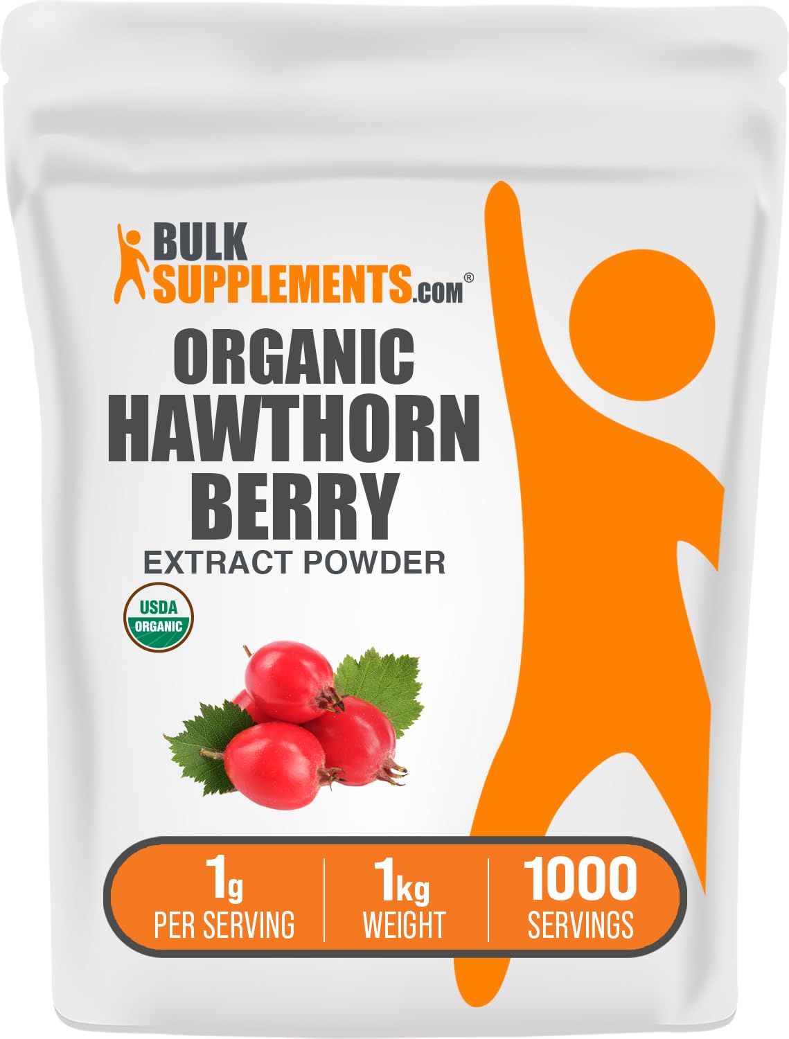BulkSupplements polvo de espino albar en empaque muestra calidad y pureza para tu rutina diaria