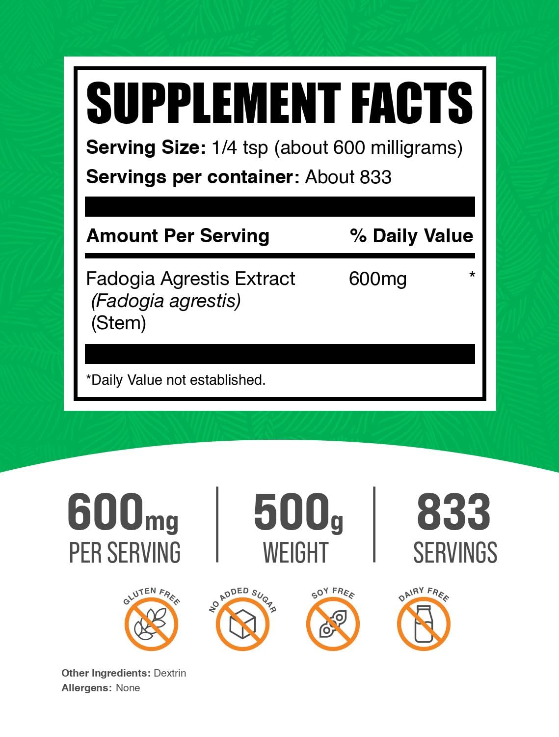 BulkSupplements Fadogia Agrestis Extract polvo con dosificador facilita medir dosis
