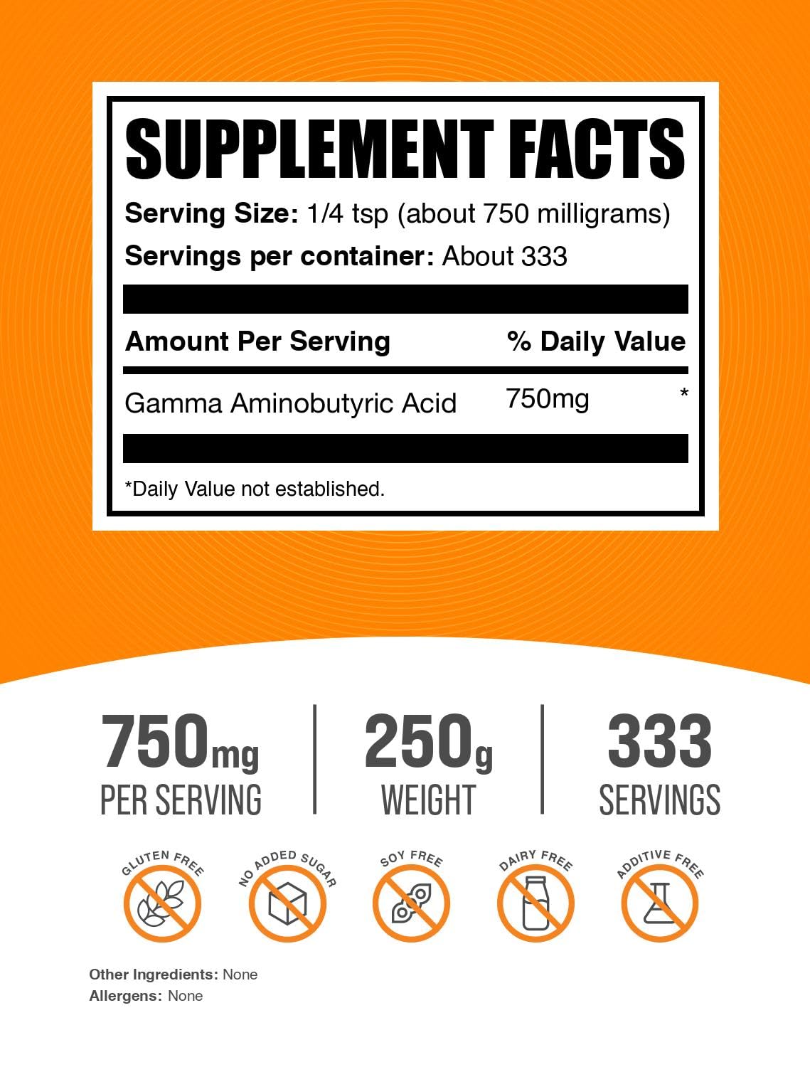 BulkSupplements GABA envase 250 g en tarro, fácil de dosificar para tu día
