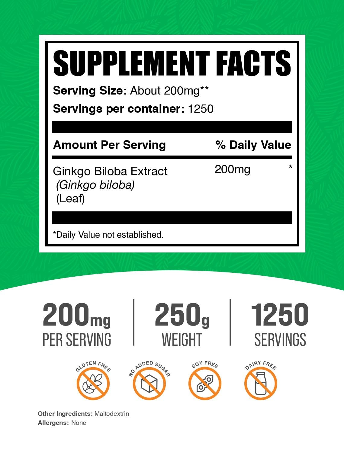 BulkSupplements Ginkgo Biloba polvo de textura fina para batidos