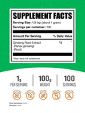 BulkSupplements extracto de ginseng polvo, porción de 1000 mg por toma.