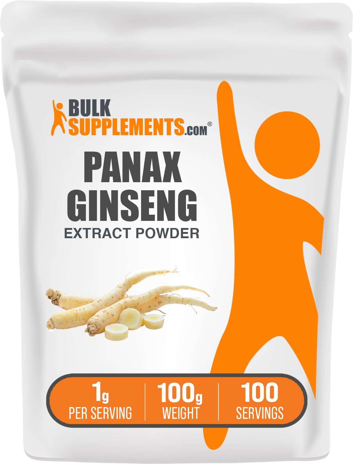 BulkSupplements extracto de ginseng en envase, uso diario fácil.