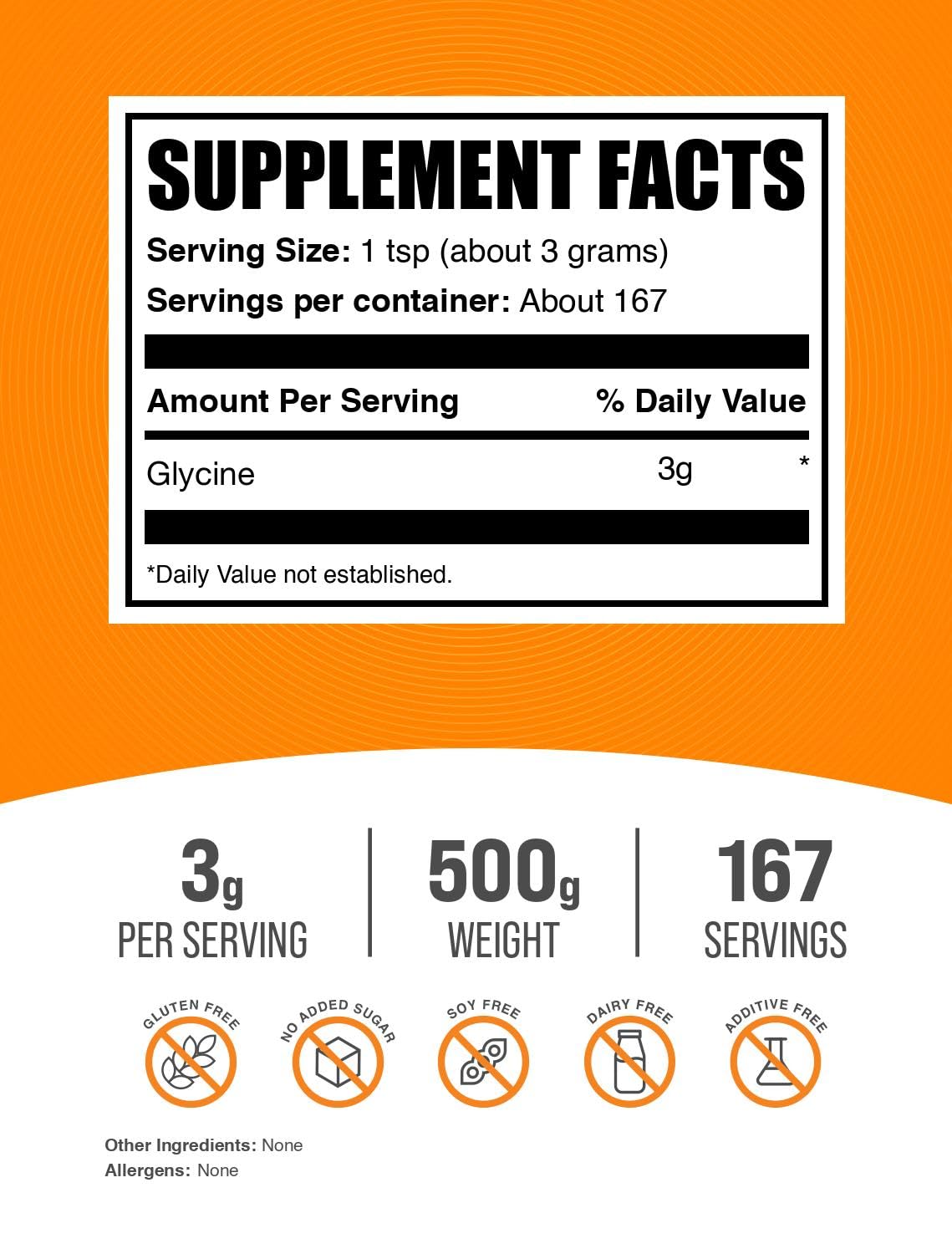 BulkSupplements Glicina: medidor-copa para porciones exactas en batidos.