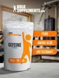 BulkSupplements Glicina polvo apto para dietas sin gluten y uso flexible.