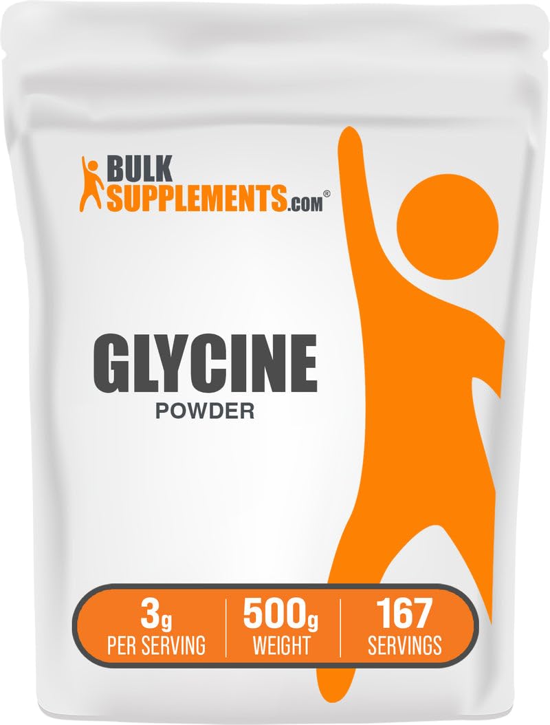 BulkSupplements Glicina: polvo en envase 500 g para uso diario en batidos.