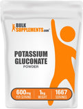 BulkSupplements Potasio Gluconato en polvo, ideal para apoyo diario de hidratación.