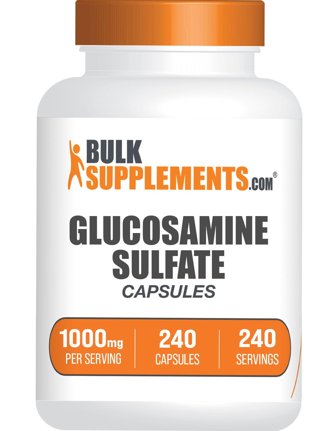 BulkSupplements Glucosamina Sulfato cápsulas en bote para movilidad diaria.