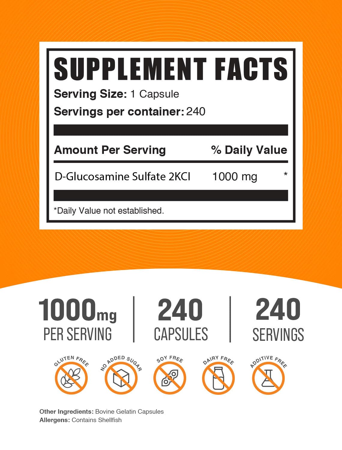 BulkSupplements Glucosamina Sulfato cápsulas primer plano para flexibilidad.