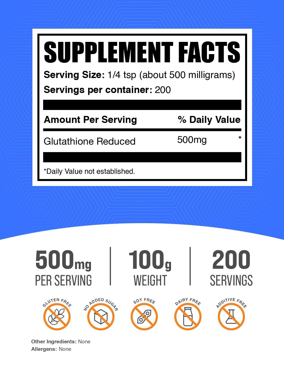 BulkSupplements Glutatión reducido en polvo, porción de 500 mg para batidos