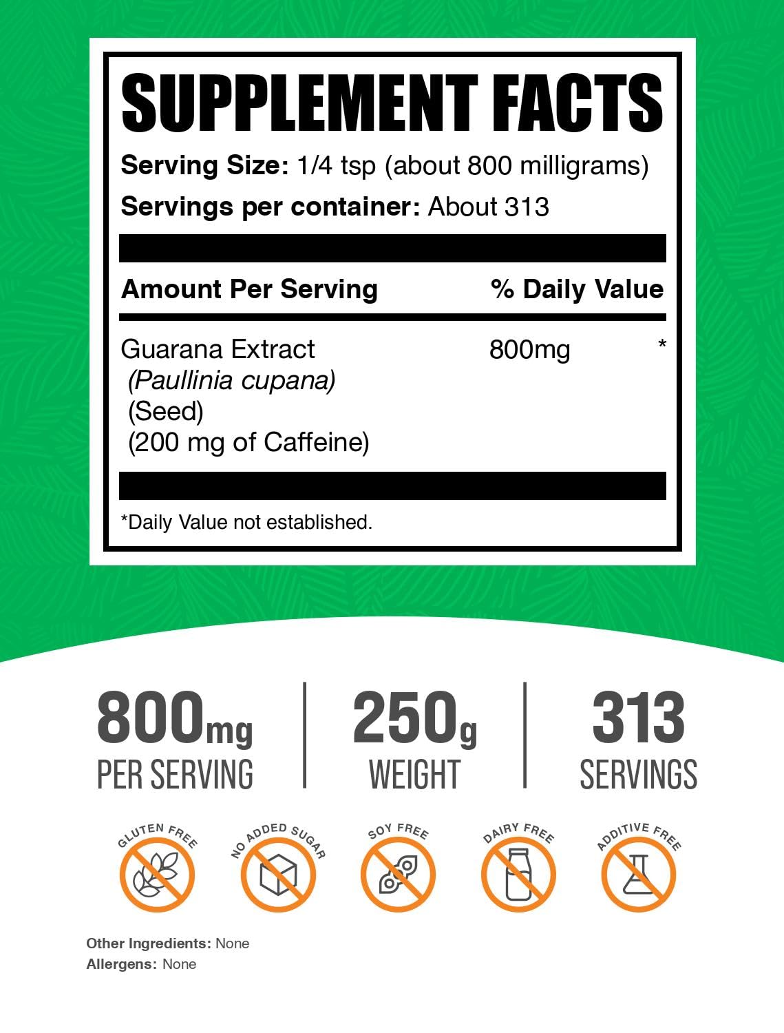 BulkSupplements Guarana Polvo Dosis Diaria: porción fácil para energía sostenida
