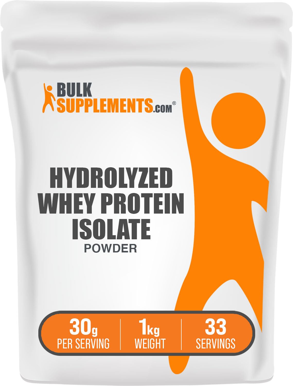 BulkSupplements proteína de suero aislada hidrolizada en polvo para batidos rápidos.