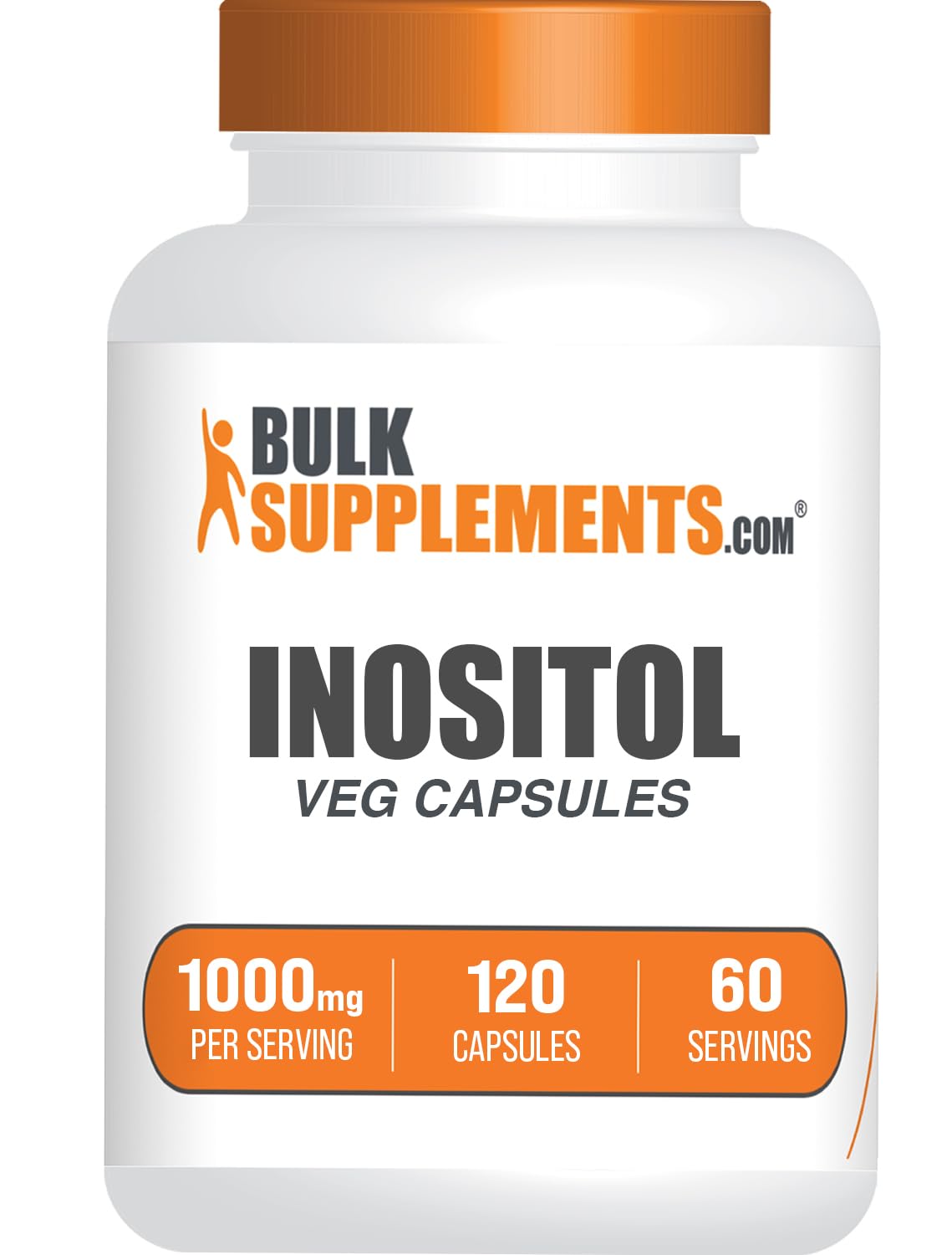Bulksupplements Inositol capsulas: botella y etiqueta visibles, calidad y pureza destacadas.