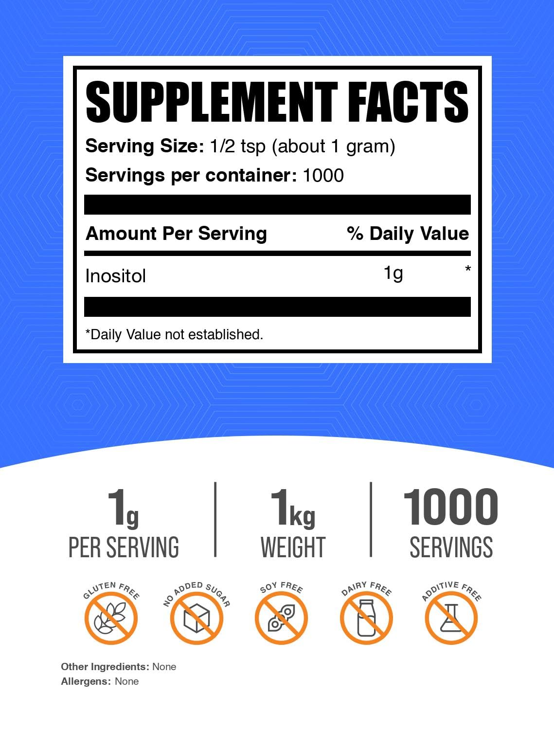 Inositol BulkSupplements Polvo sin sabor fácil de mezclar en bebidas