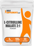 Bulksupplements L-Citrulina Malato 2:1 polvo en envase, listo para mezclar en batidos.