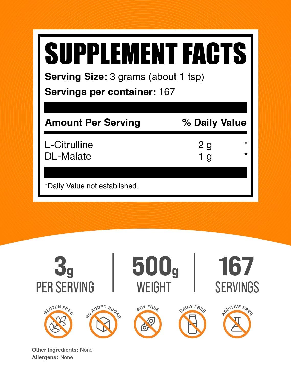 Bulksupplements L-Citrulina Malato 2:1, cucharilla para dosis precisa.