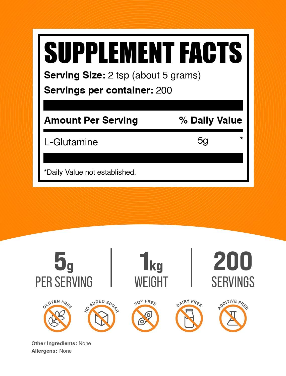 L-Glutamina BulkSupplements polvo sin sabor, se mezcla fácilmente en agua