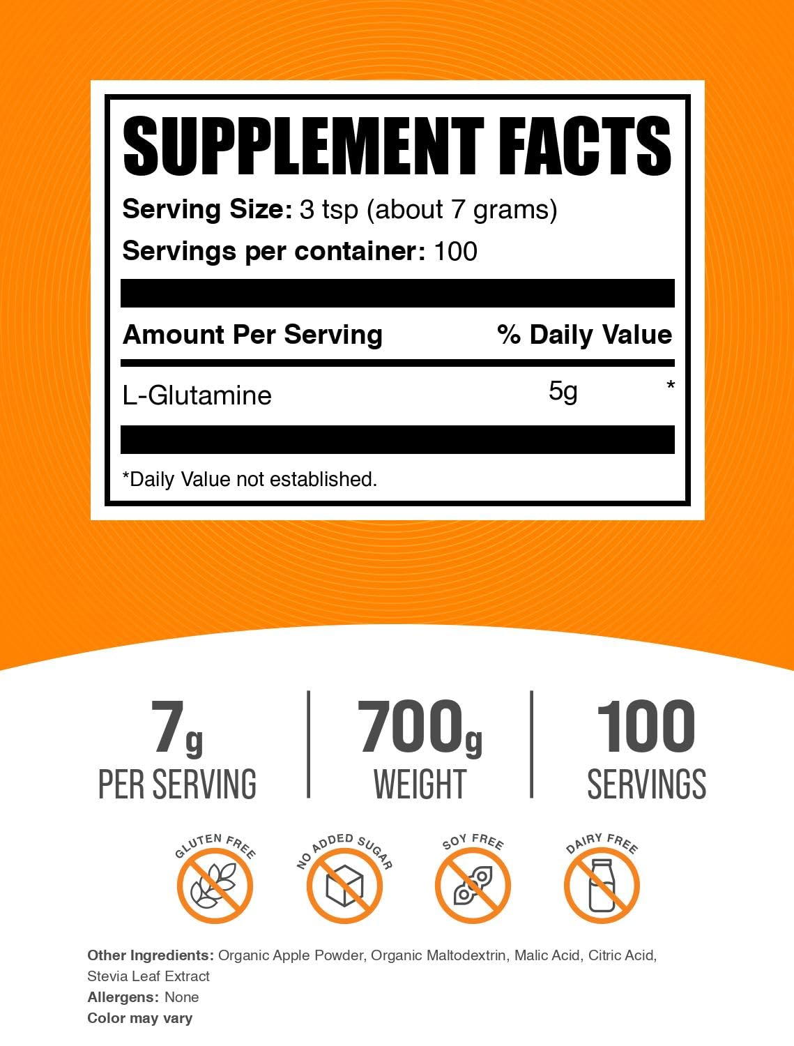 Bulksupplements L-Glutamina: cucharón en vaso, mezcla rápida para batidos