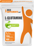 Bulksupplements L-Glutamina: frasco frente, posible apoyo a recuperación tras entreno