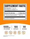 BulkSupplements L-ornitina HCl, enfoque en rendimiento y apoyo a entrenamientos.