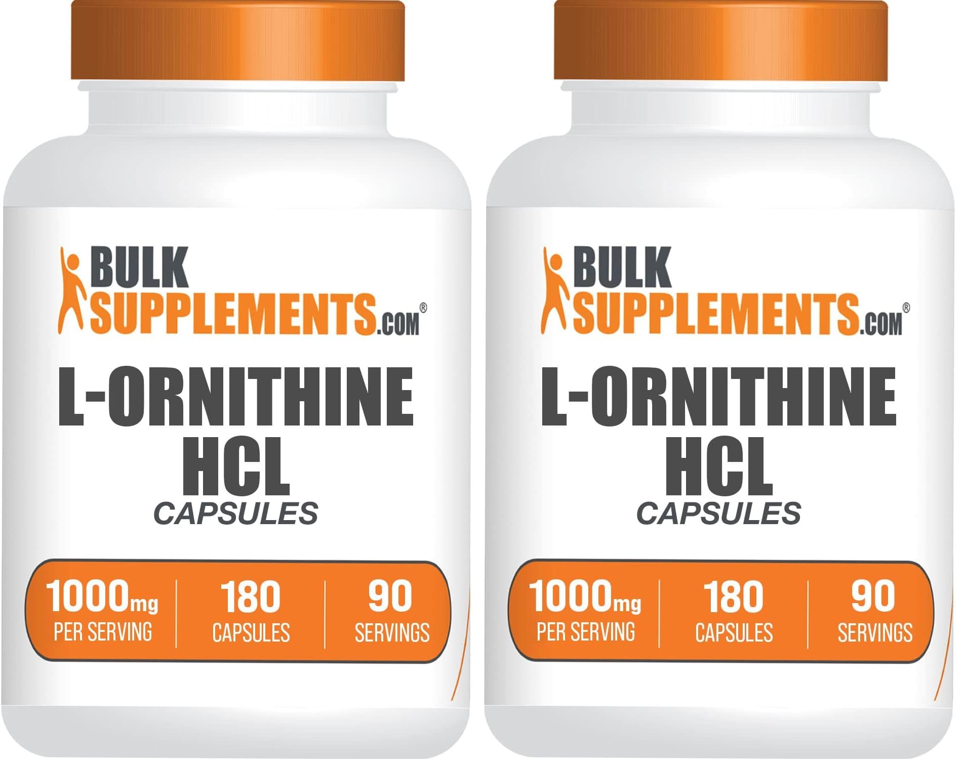 BulkSupplements L-ornitina HCl, cápsulas para uso diario y estilo de vida activo.